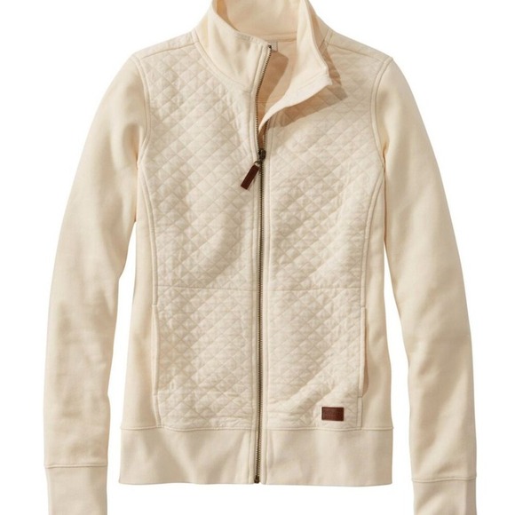 L.L. Bean Jackets & Blazers - L.L. Bean Womens Diamond Quilted Full‎ Zip Mock Neck Jacket Cream Petite Small